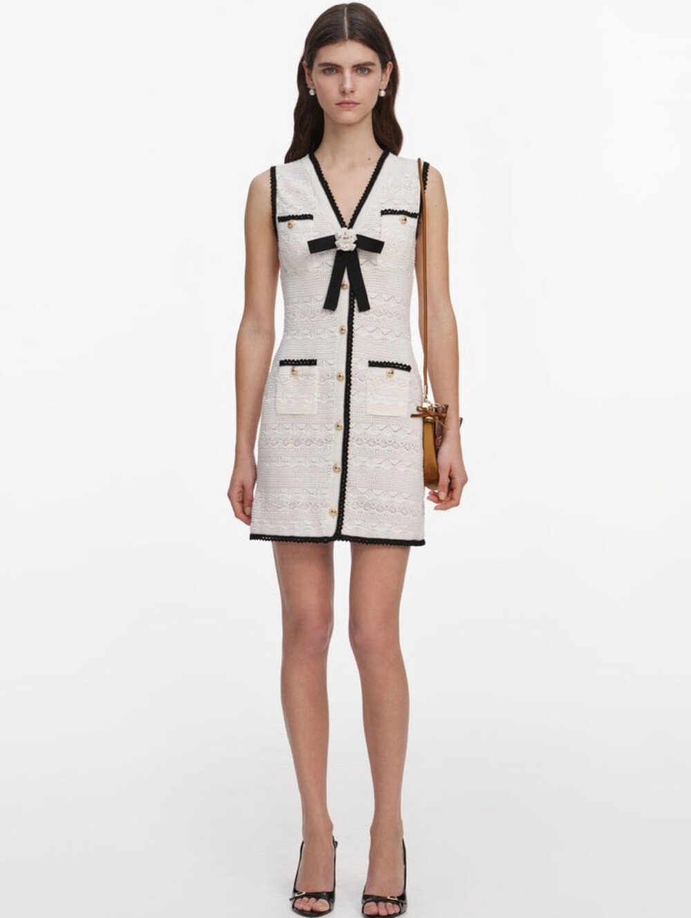 Self Portrait White Pointelle Knit Mini Dress